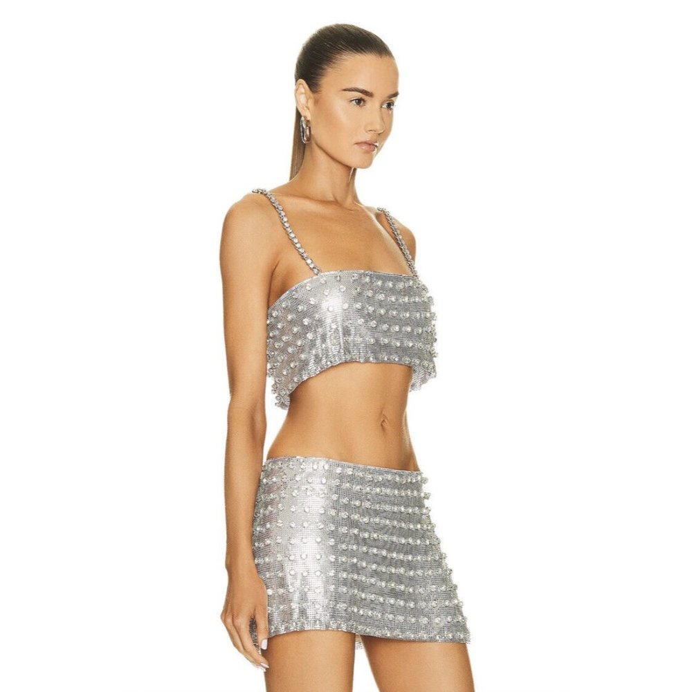 retrofete Kauren Top Silver Metal Crystal Party Sexy - Picture 6 of 10